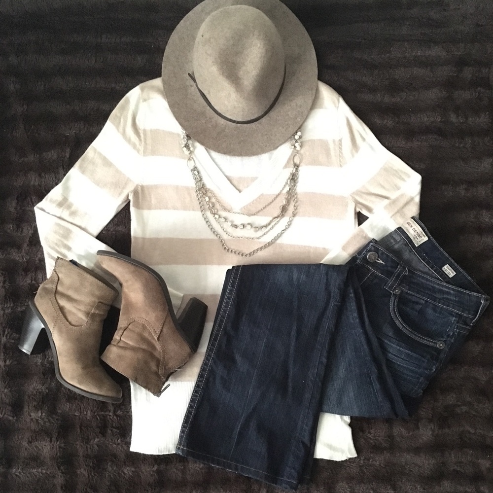 🎃OCTOBER SALE! Cream & Taupe V-neck Sweater