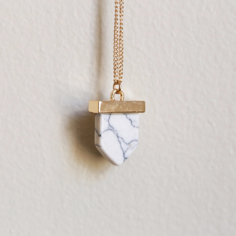 Artificial Gold & Marble Long Necklace