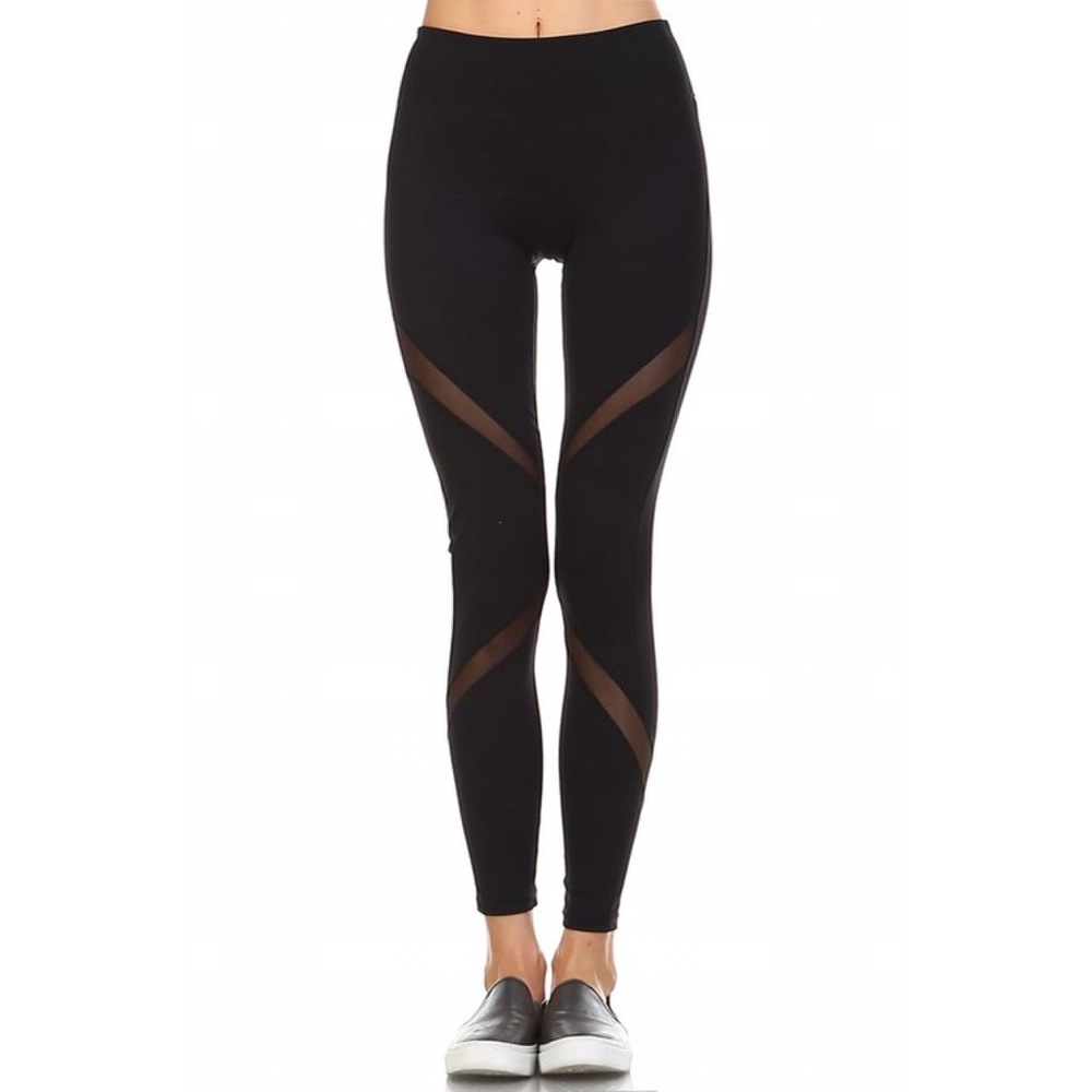 MADDIE Black Mesh Panel Leggings