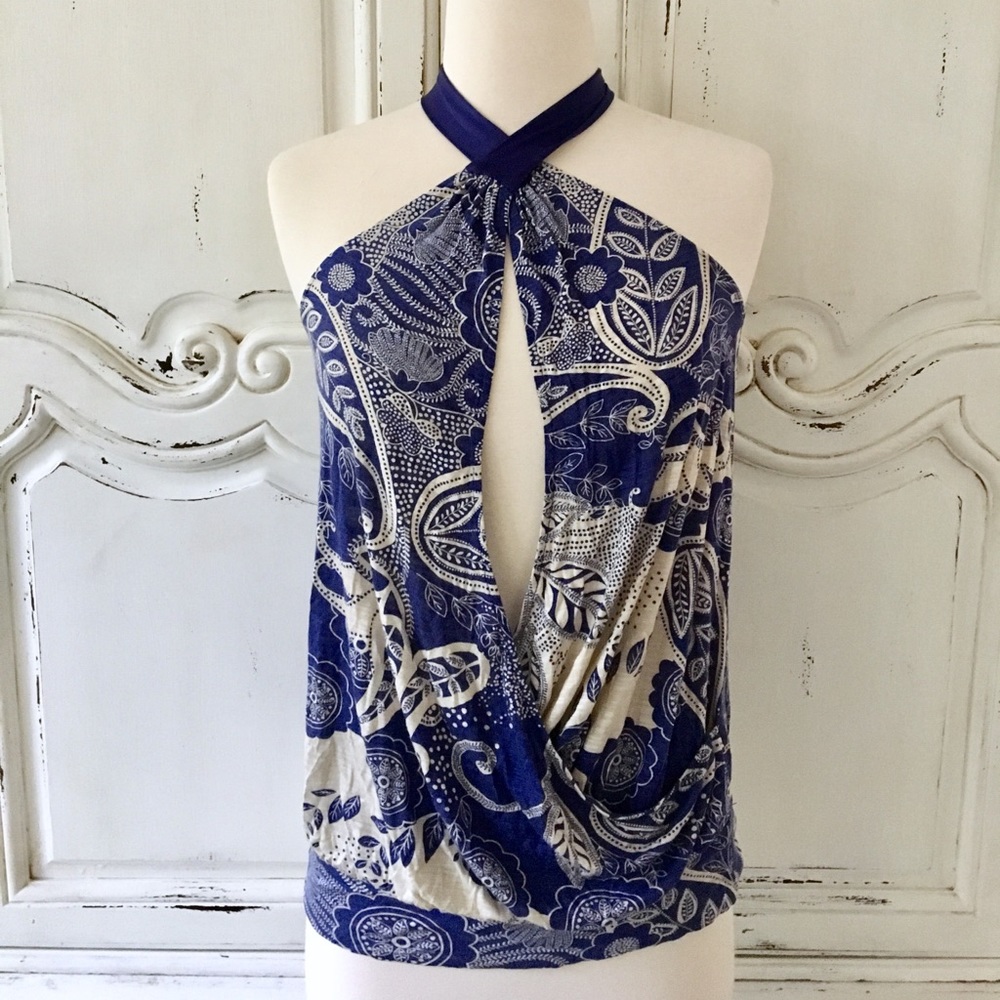 Mango Blue Floral Wrap Top