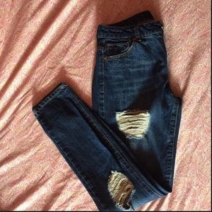 Forever 21 Medium Dark Wash Ripped Jeans