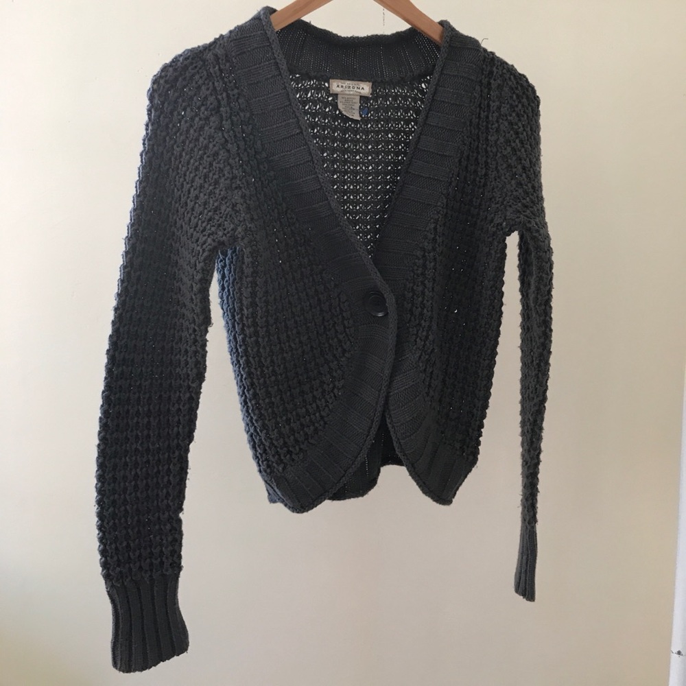 Grey cable knit sweater cardigan