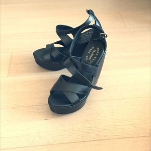 Wedge Platform Black Strappy Sandals