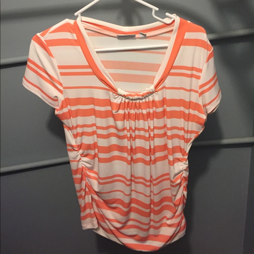 New York & Co. Orange and White Striped Top