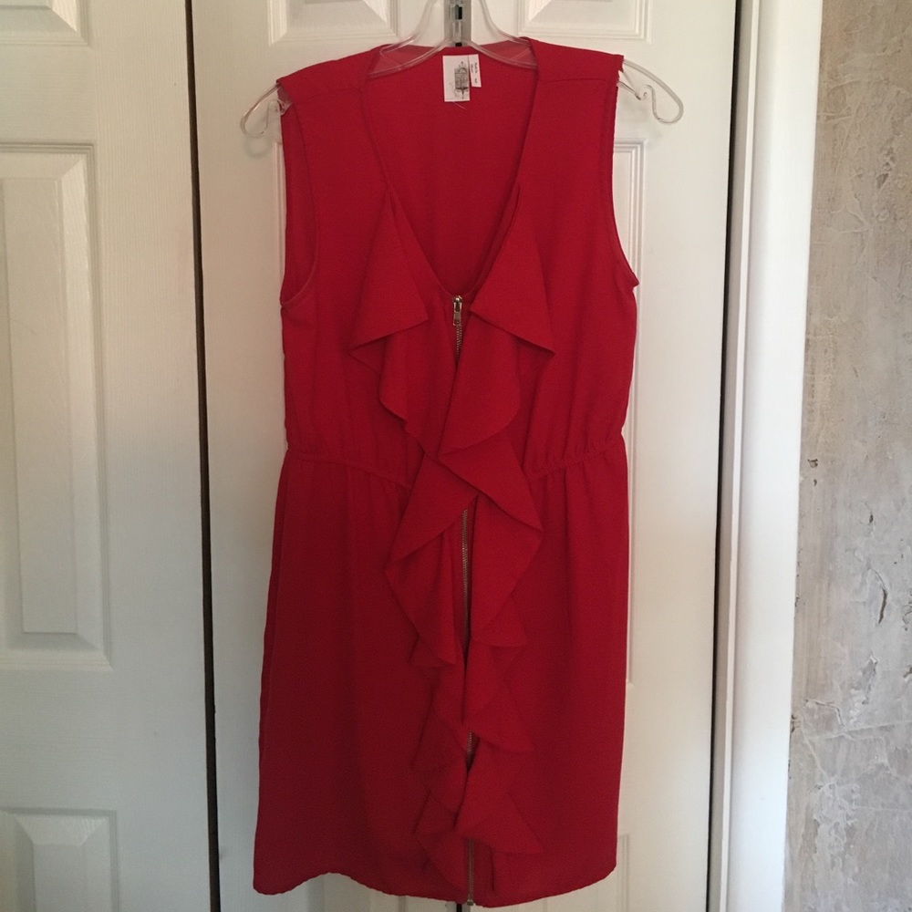 Red zipper-front dress
