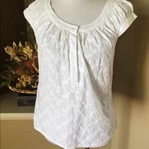 Partial button down with floral stitching