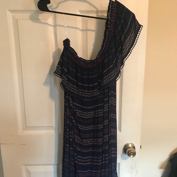 One shoulder flowy navy dress - Picture 1 of 3