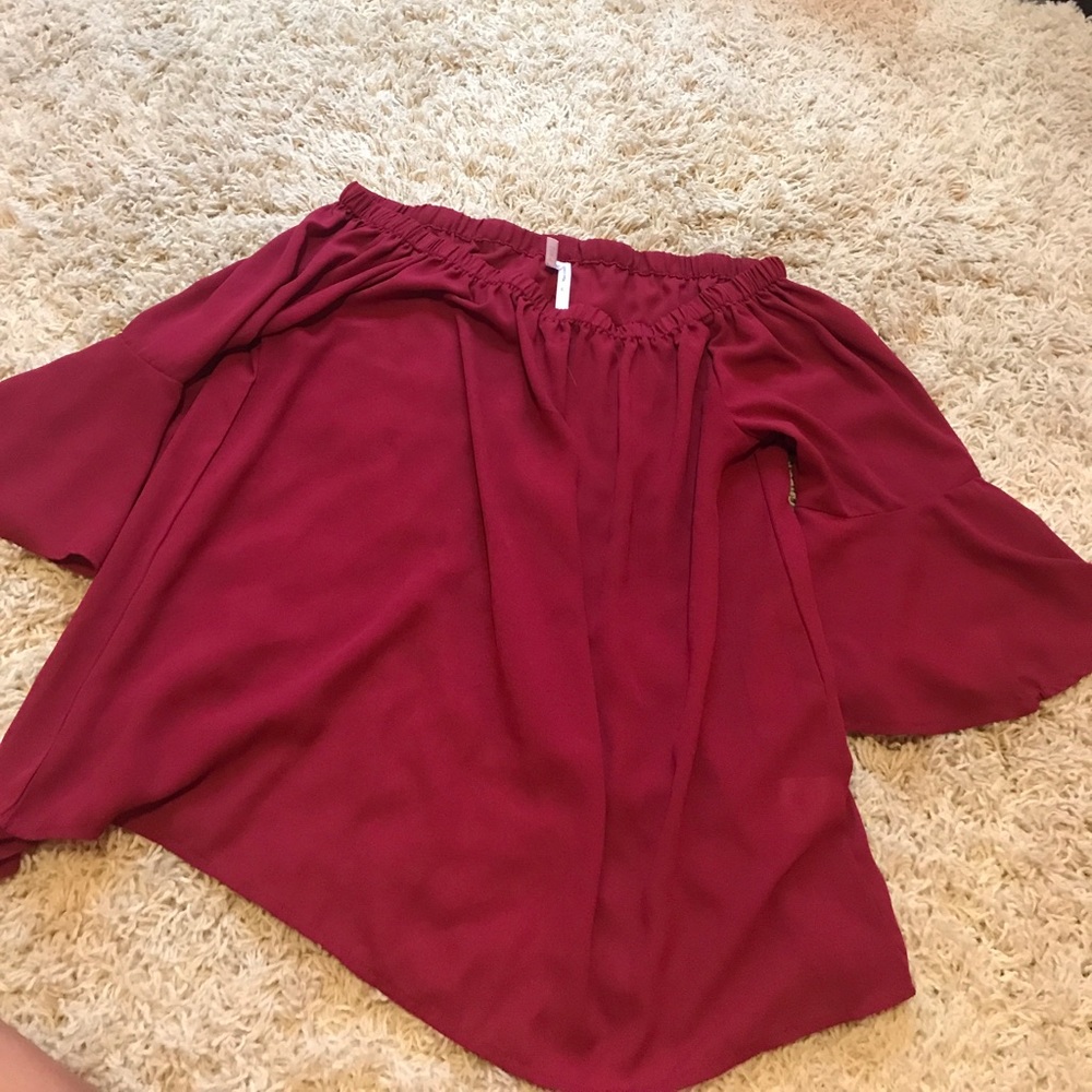 Off the shoulder Burgundy top with bell sleeves