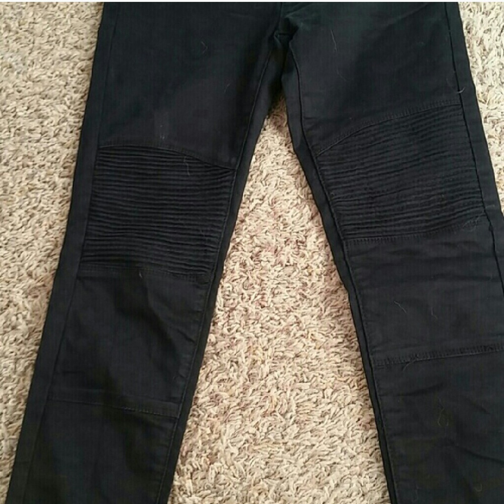 Moto biker ribbed knee black skinny jeans