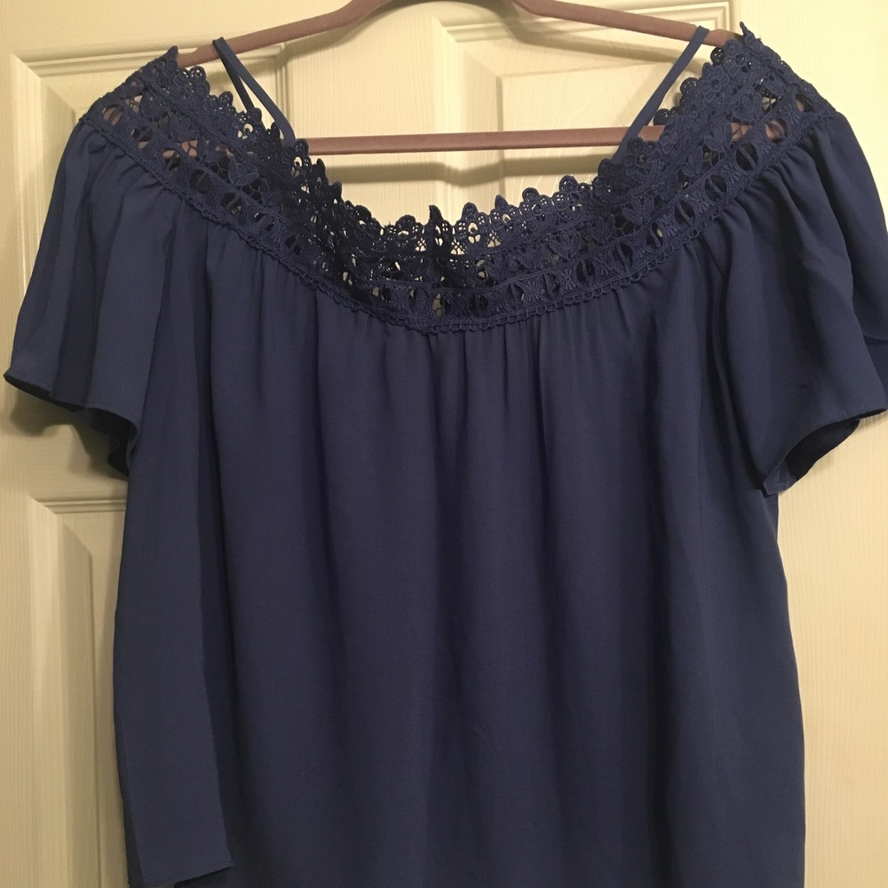 WHBM purple off the shoulder top.