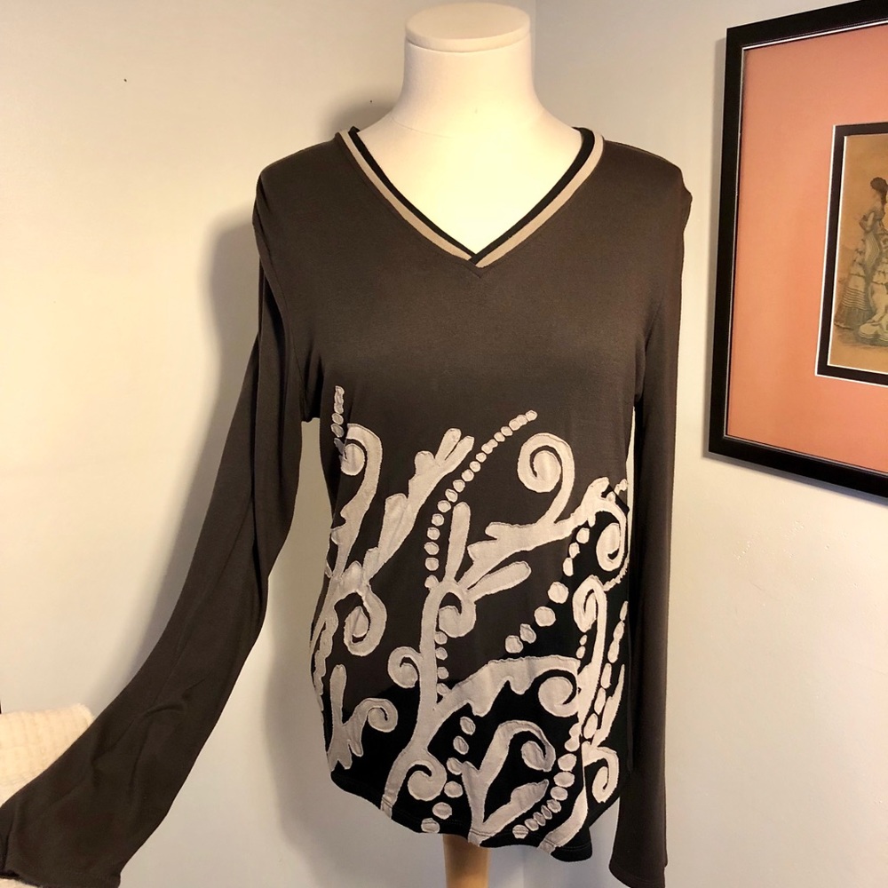 Silk Threads Long Sleeve Embellished Shirt Large