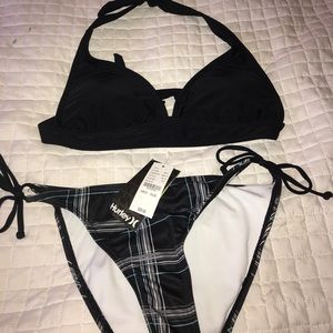 Hurley string bikini bottoms and black halter top