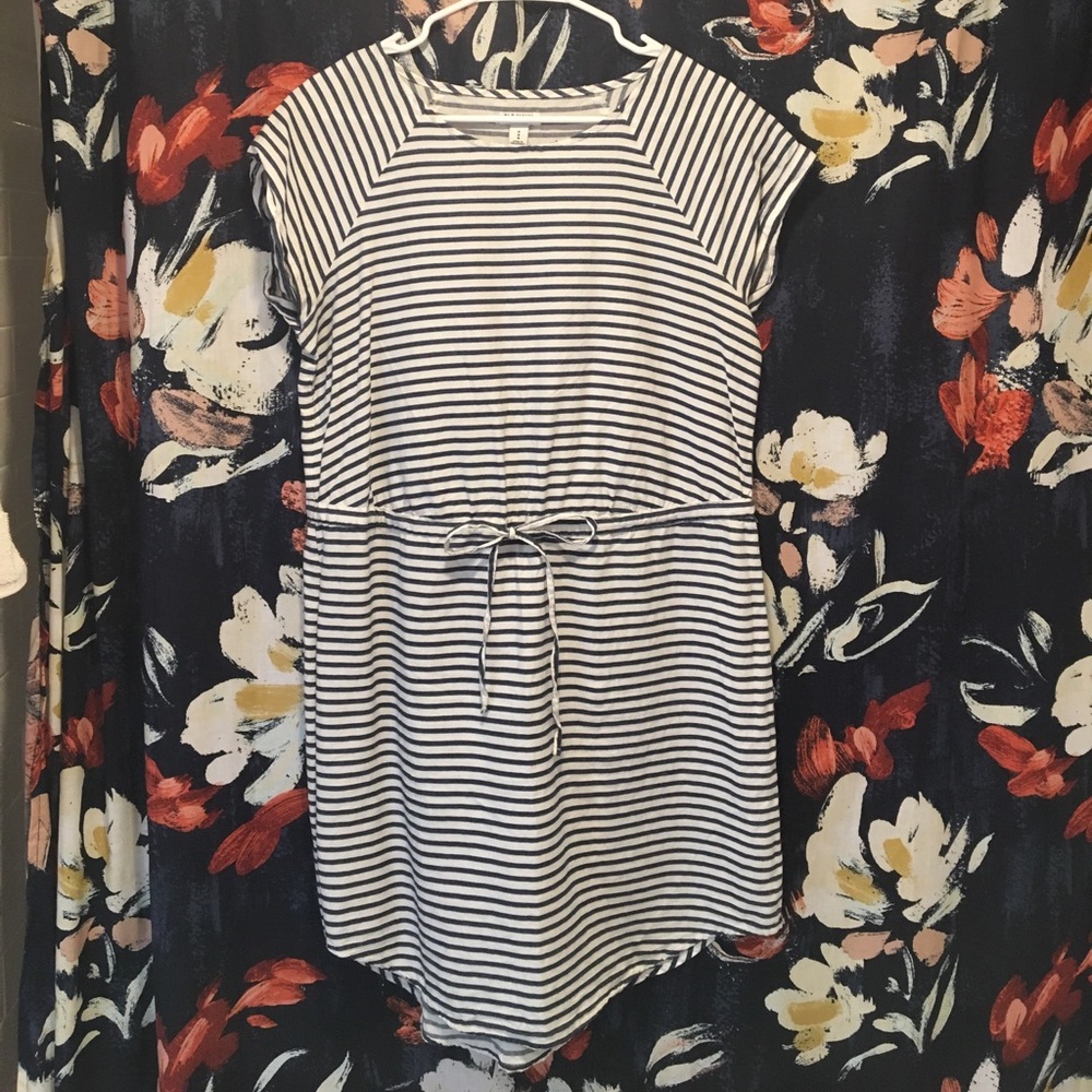 Old navy blue and white stripe dress medium