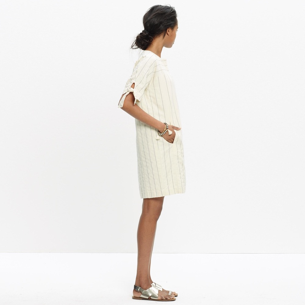 Madewell Tie Sleeve Dress in Stripe - Picture 1 of 3
