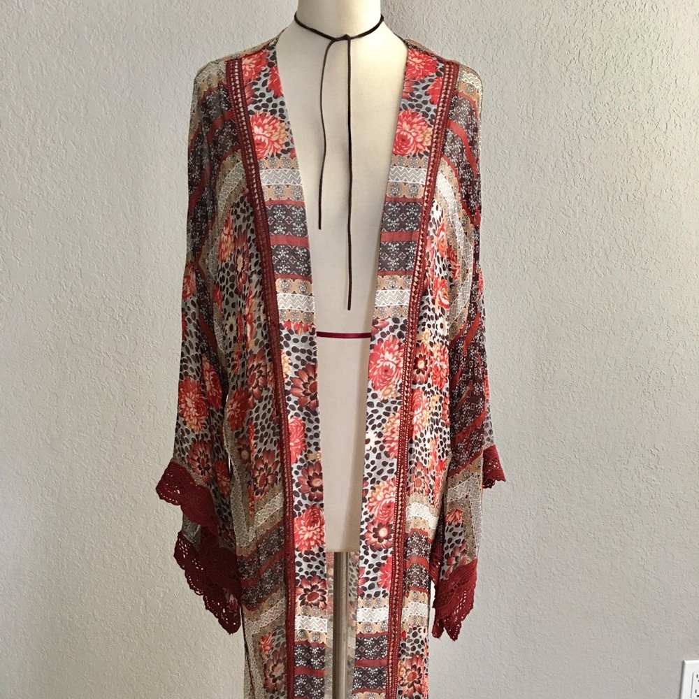 Floral Print Sheer Kimono