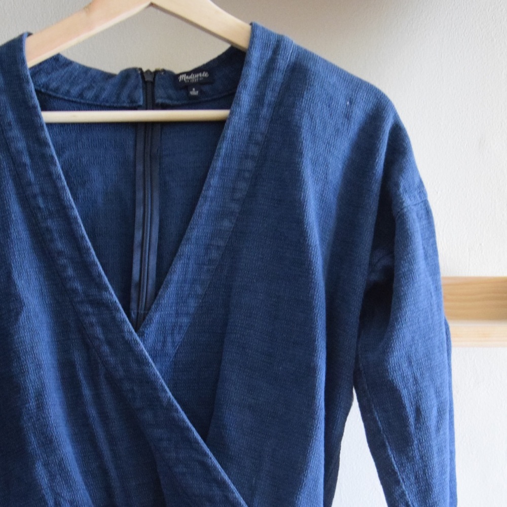 Madewell Blue Mock Wrap Romper