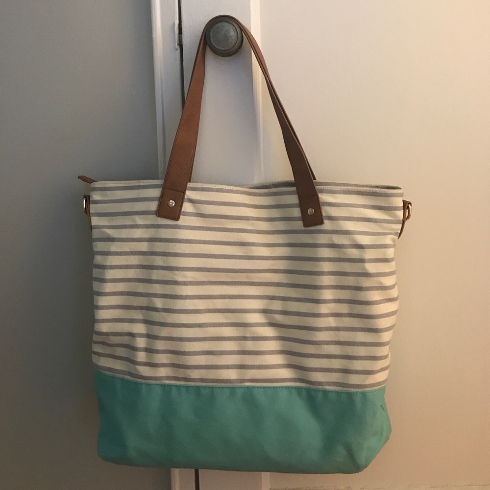 Stripe bag with teal bottom