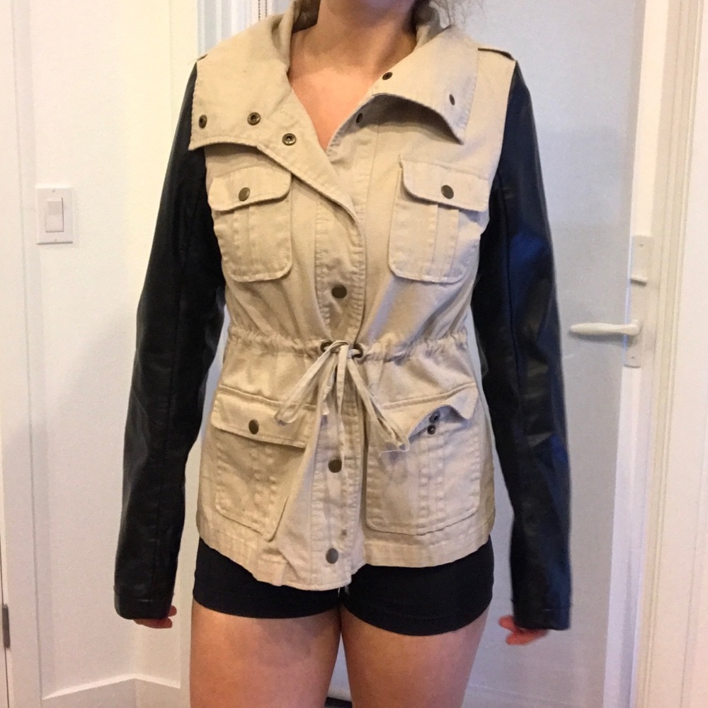 Leather / khaki jacket