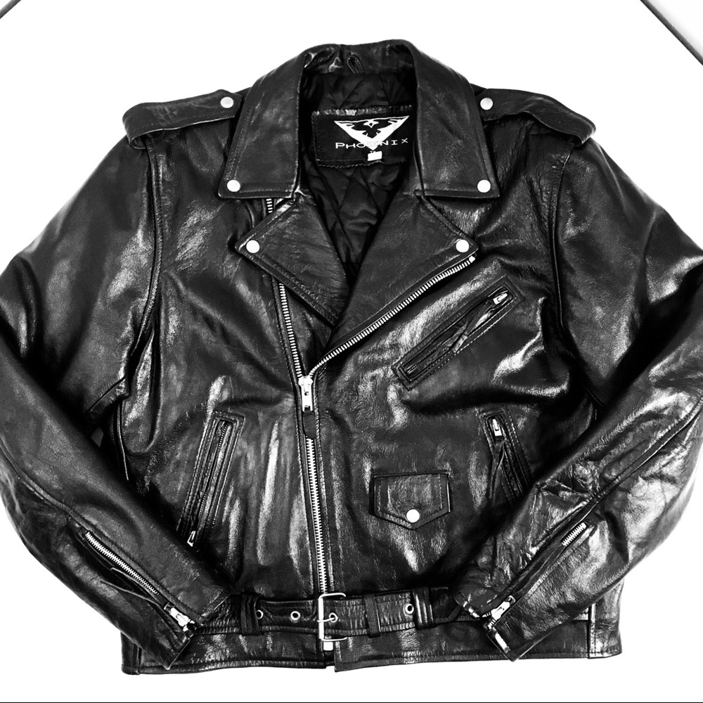 Leather BIKER Jacket MOTORCYCLE Coat ROCKABILLY 48