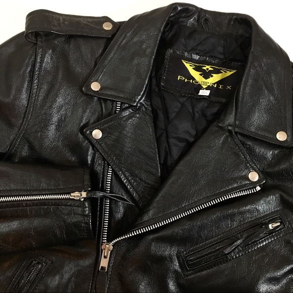 Leather BIKER Jacket MOTORCYCLE Coat ROCKABILLY 48 - Picture 2 of 5