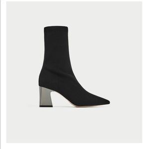 Zara Fabric Sock Bootie With Metal Block Heel