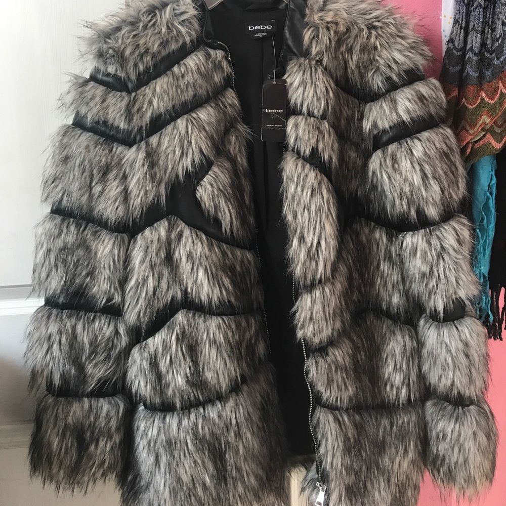 Grey fur zip up jacket