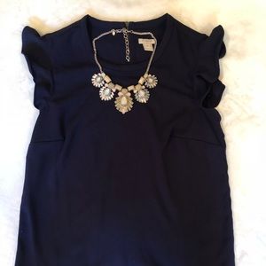 Navy J.Crew sleeveless ruffled blouse, size 0