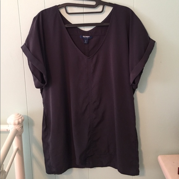 SILKY DARK GRAY/BLACK LOOSE/OVERSIZED VNECK TOP - Picture 2 of 5