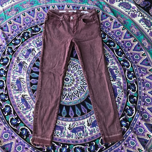 Wild Blue Denim - Burgundy straight crop jeans