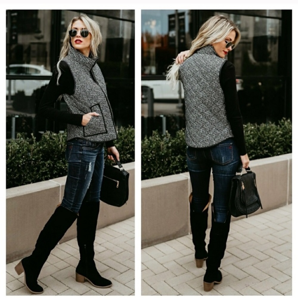 Quilted Herringbone Vest with pockets