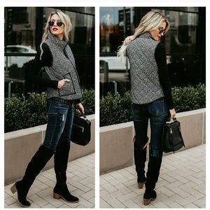 Quilted Herringbone Vest with pockets