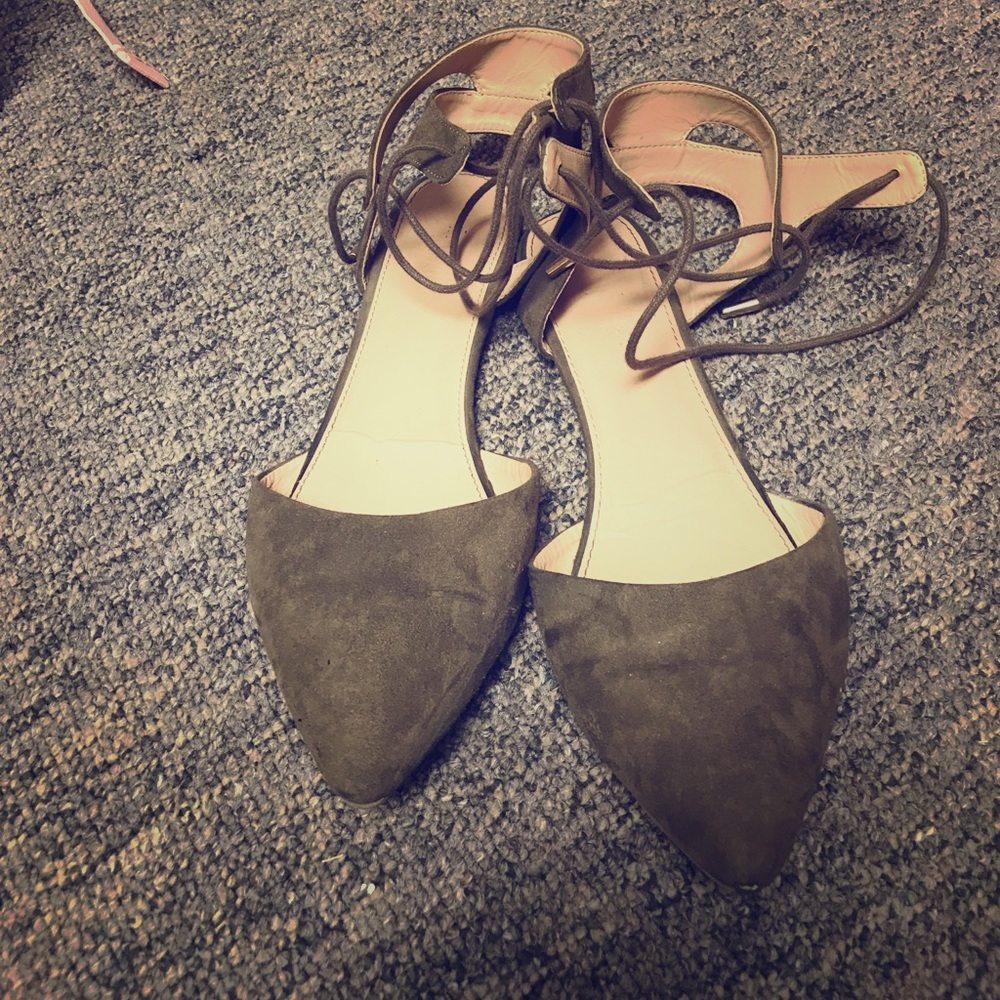 Hunter green lace up ballet flats
