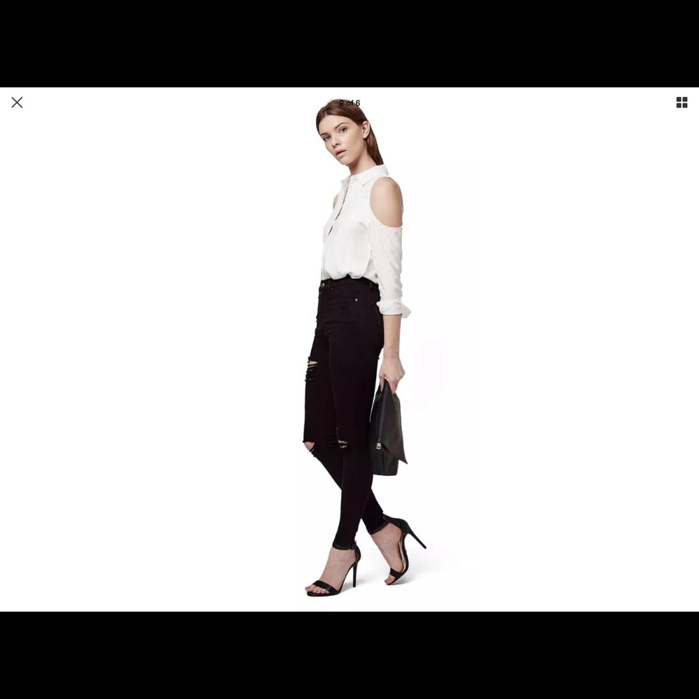 TOPSHOP destroyed high rise skinny ankle black NWT - Picture 2 of 7