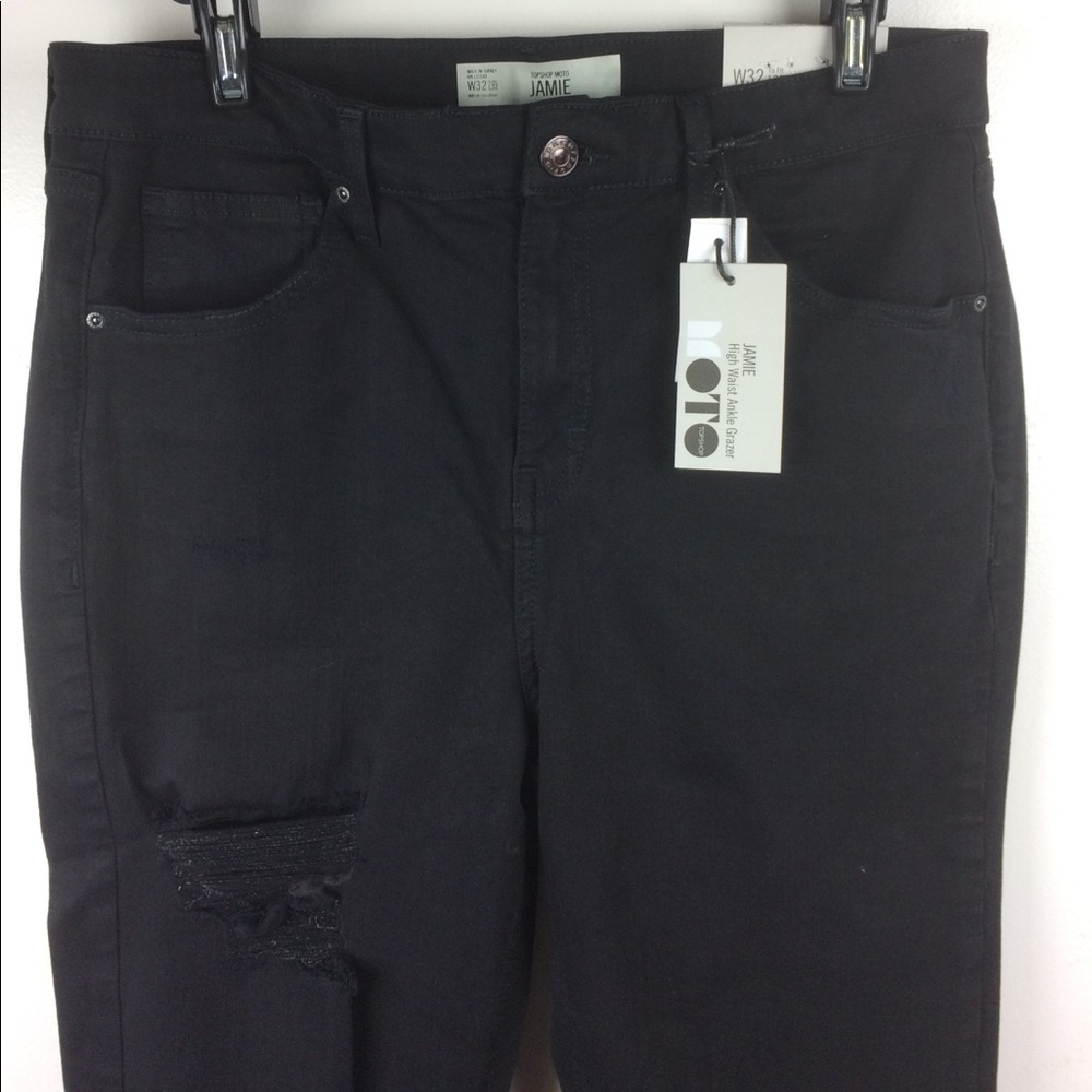 TOPSHOP destroyed high rise skinny ankle black NWT - Picture 5 of 7