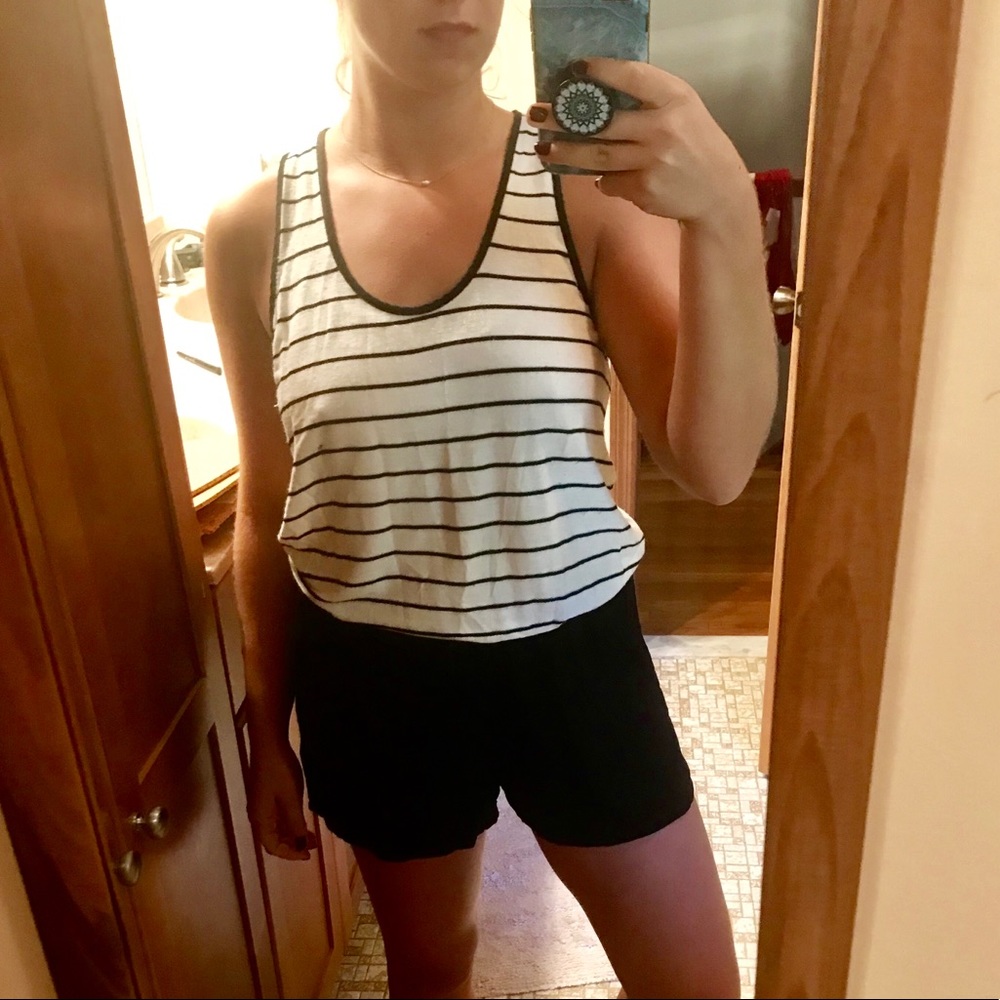White and black Striped Romper, racerback