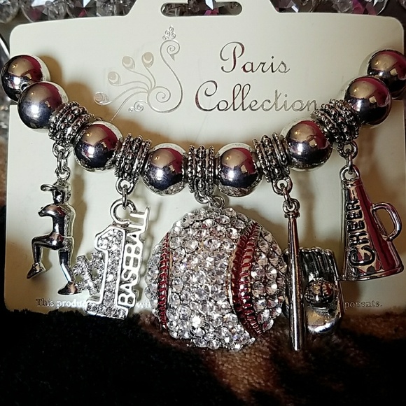 Silver tone Stretchy bracelet Baseball - Picture 2 of 2