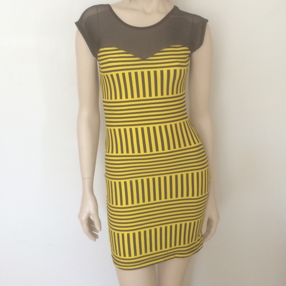 American Apparel Black Yellow Stripe Bodycon Dress