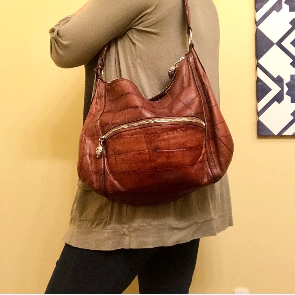 BRIGHTON Brown Croc Boho Bag