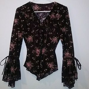 NWOT Guess sheer lace, lace-up blouse