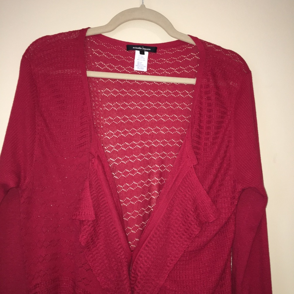 Nanette Lepore Red Long Cardigan Sweater LG