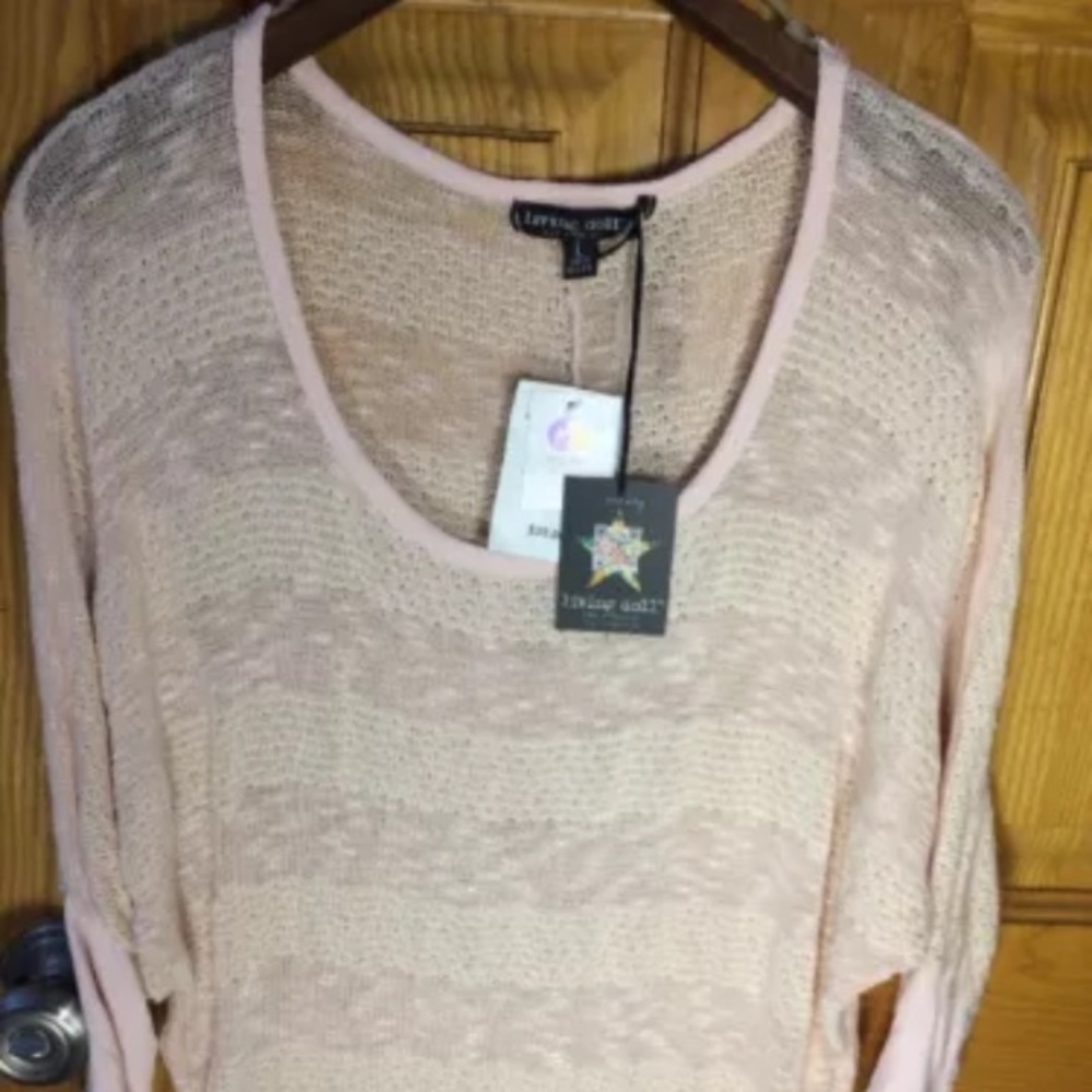 Living Doll Woman's Sweater Size L  Pink Ivory