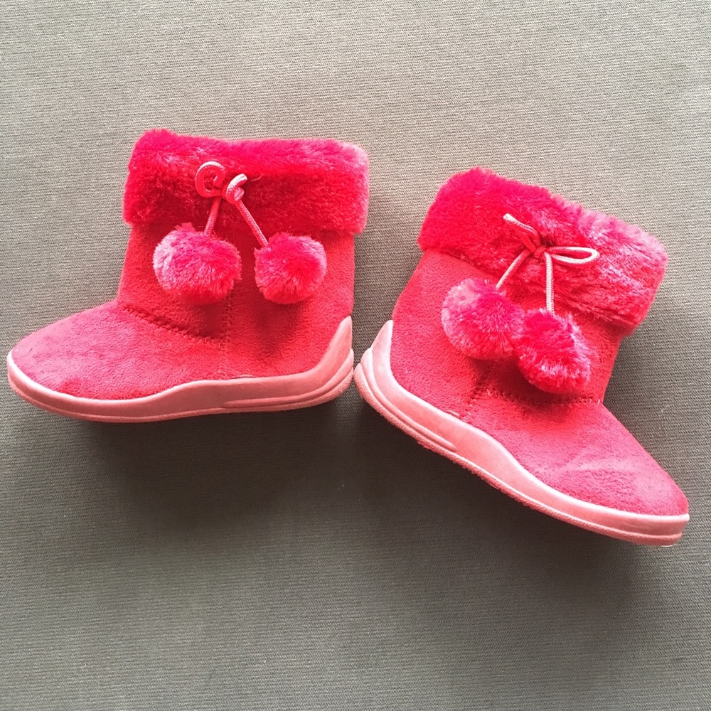 Little girl red Pom Pom boots