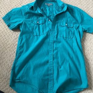 EUC Express casual button down, teal, medium