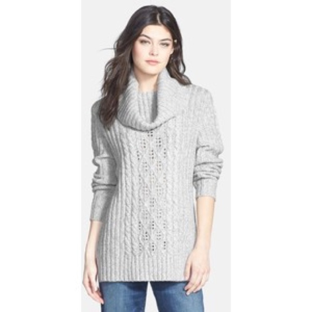 Blossom Clover Cowl Neck Cable Sweater Gray