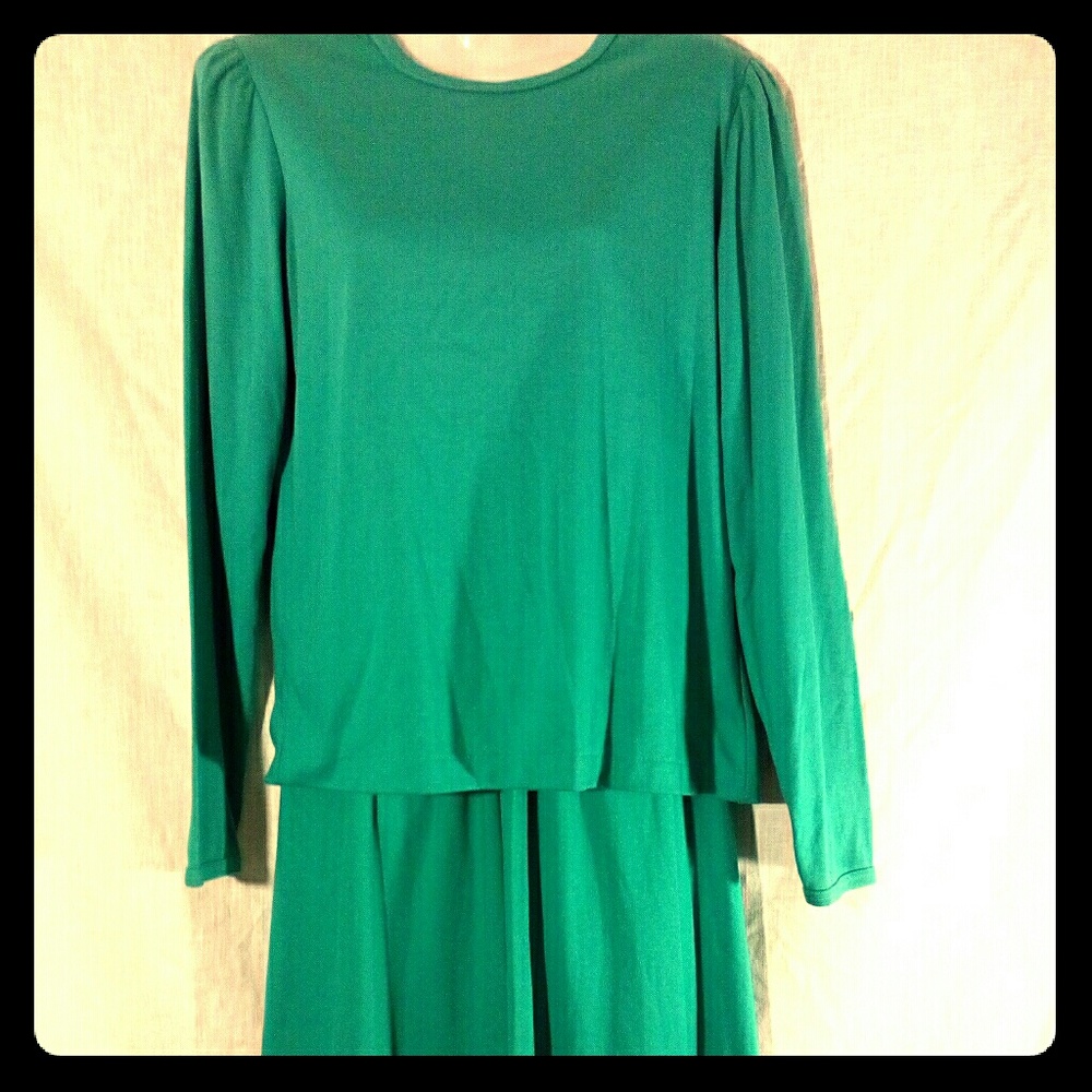 80s Gertrude Davenport 2pc Teal Skirt Set M