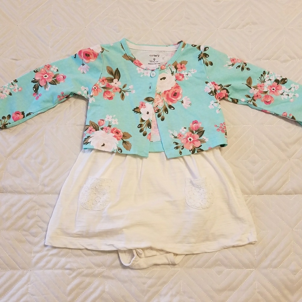 Carters 9M white lace dress with floral cardigan