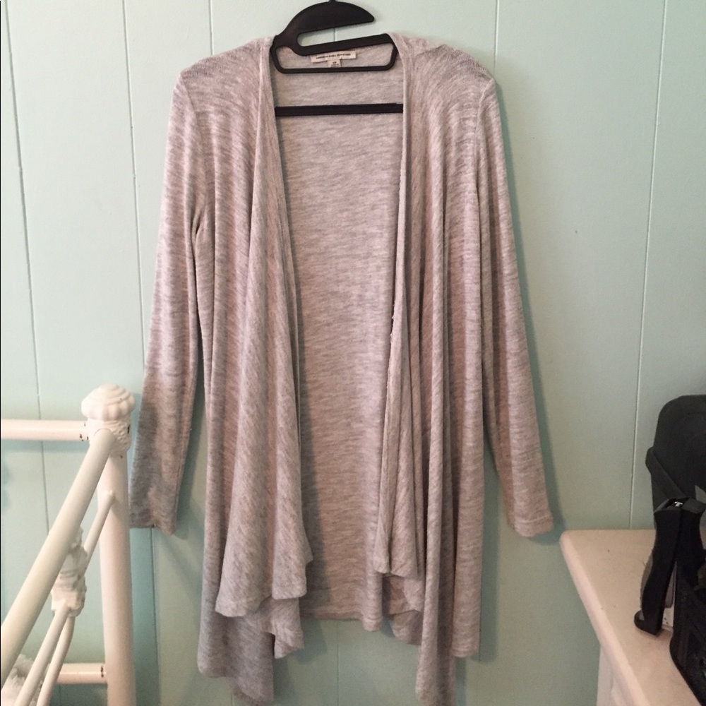 LIGHT GRAY/CREAM AEO CARDIGAN