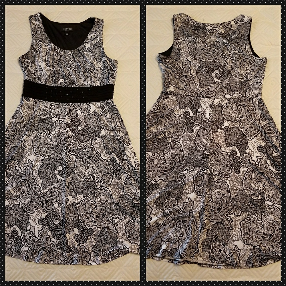 Perceptions black and white paisley dress XL