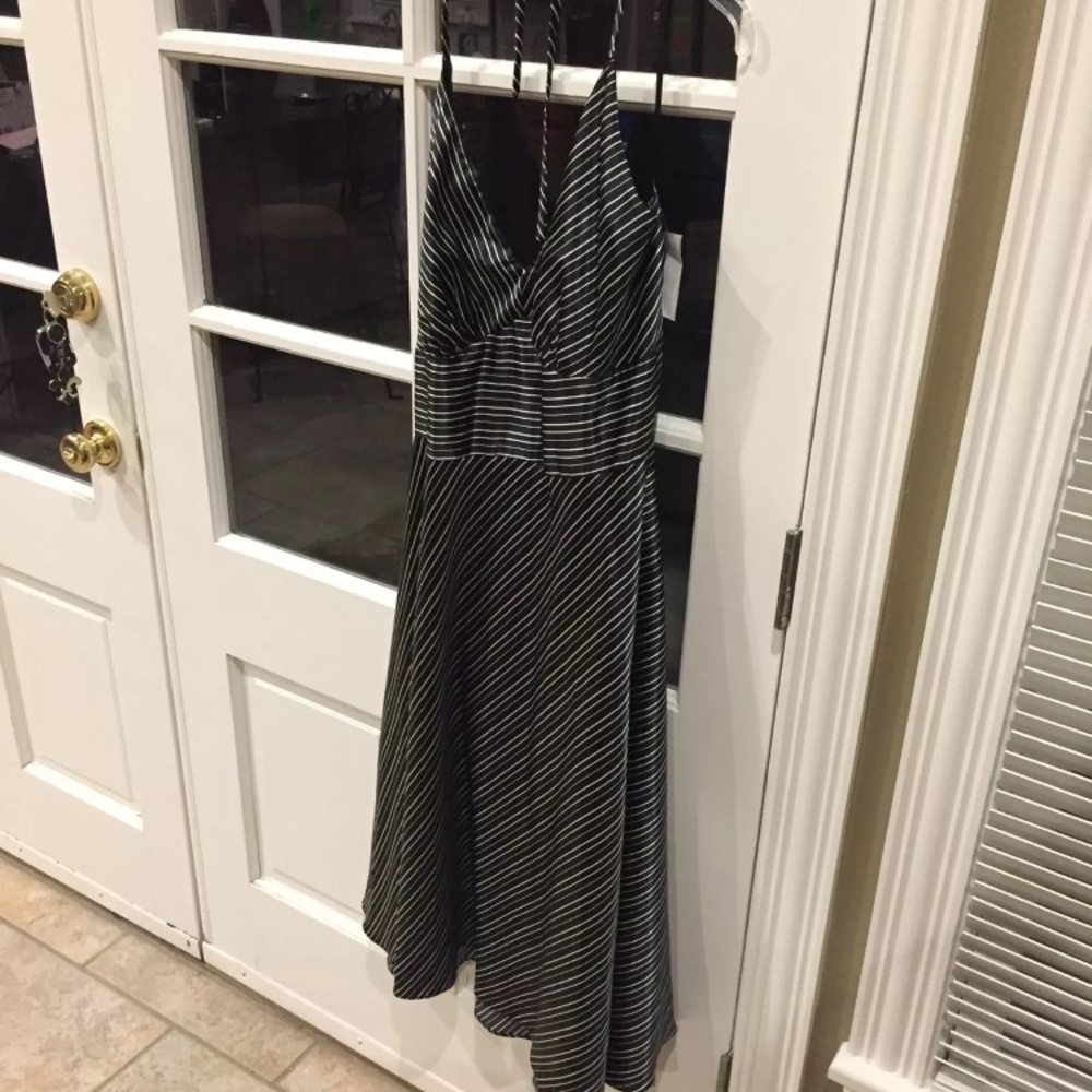 Black and White Stripe Satin Halter Dress