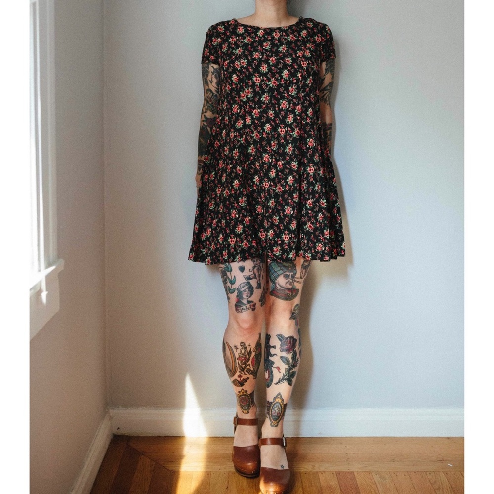 Black floral skater dress